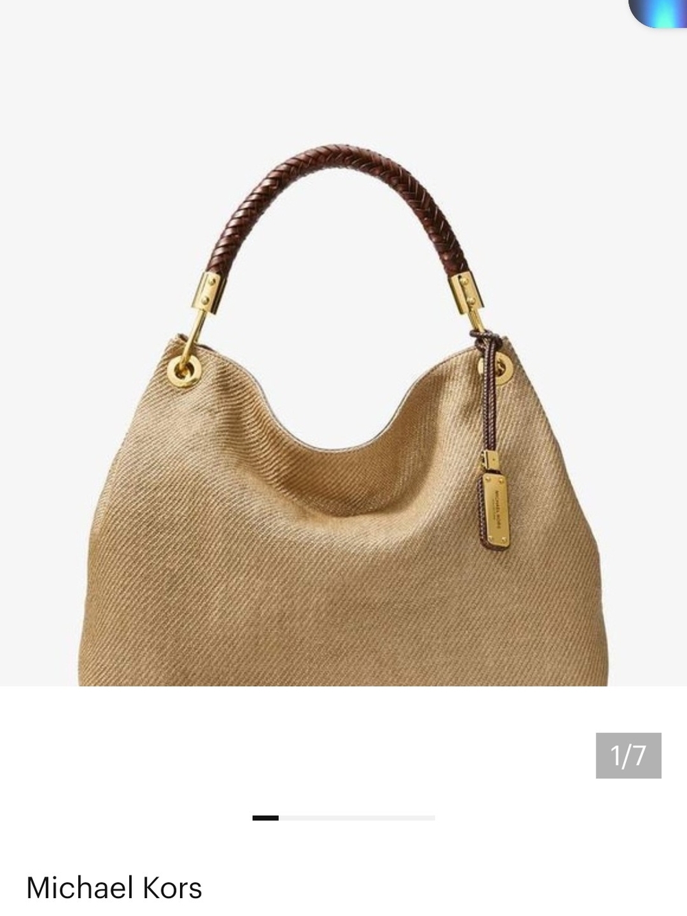 Michael Kors Skorpios Tan Woven Shoulder Bag with Braided Brown Handle